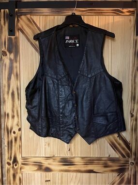 Park V Vintage Genuine Leather Motorcycle Vest Size 52 XXL USA